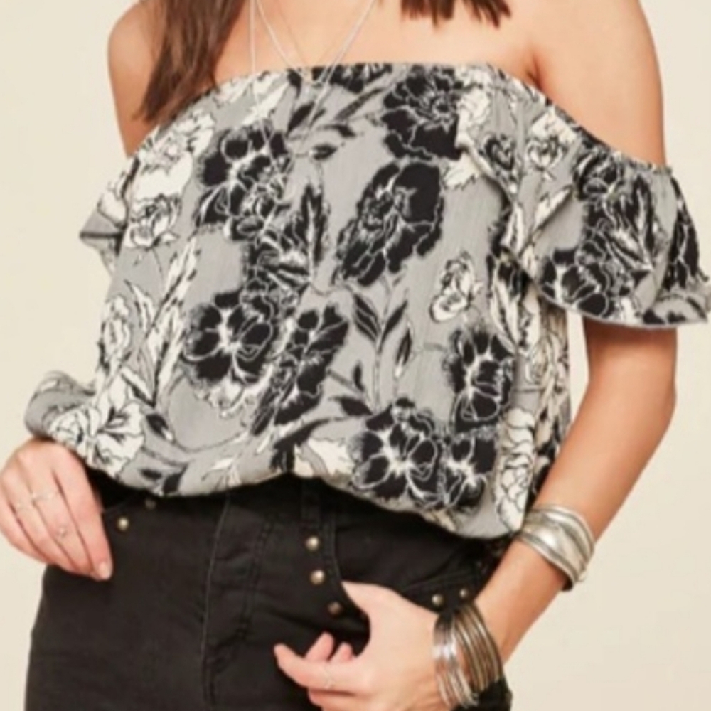 Amuse Society Whimsygoth Fairy Dark Floral Print Flutter Off Shoulder Sleeve